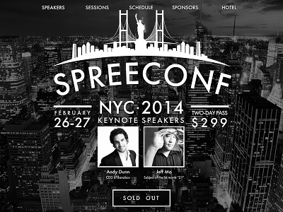 Spree Conf NYC 2014 big background image black and white conference conference website event futura one page website spree spree commerce spreeconf typography