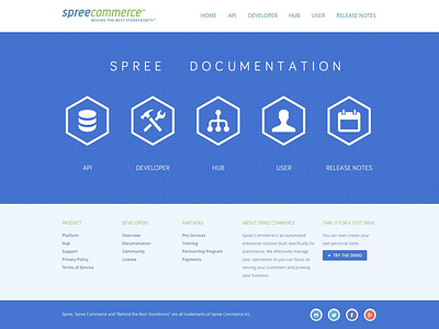 Spree Commerce Guides blue blueprint documentation landing spree