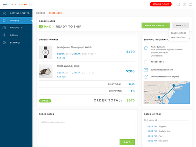 Store admin / Orders admin e commerce ecommerce order shop store ui