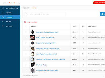 Store admin / Products admin e commerce ecommerce form index products shop store table ui upload