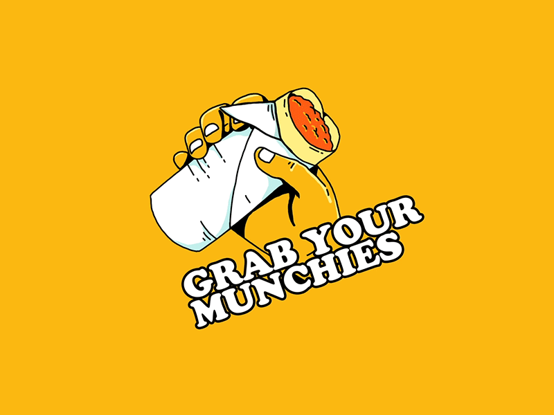 Grab your munchies 2d after effects animation branding burrito design illustration motion design motion graphics