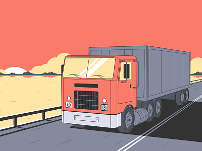 Truck on the road delivery illustration logistics sunset truck vector