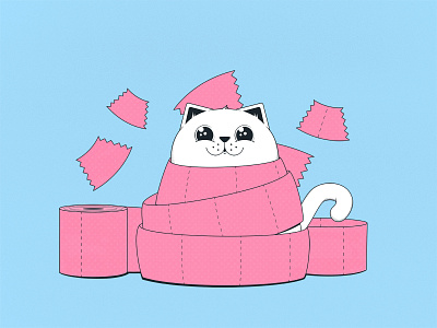 Last roll cat funny illustration illustrator roll toilet paper vector