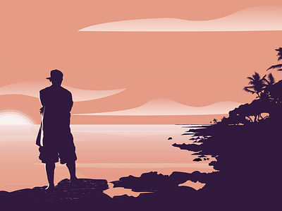 Guy Watching Sunset art editorial design editorial illustration hawaii illustration illustrator nature palm trees pink silhouette simple design sunset