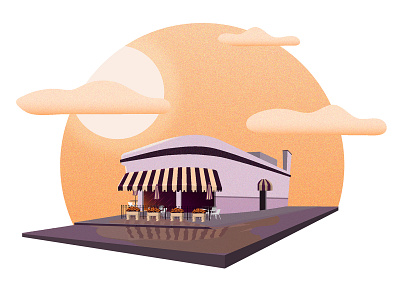 Diner Sunset adobe illustrator building clouds diner illustration reflection simple illustration sunset sunsets texture