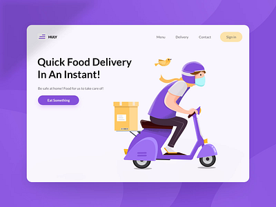 Food Delivery Illustration a boy animation characters delivery illustration food delivery service illustration motobike purple