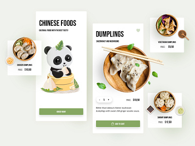 Chinese foods App dumpling food app foods app mobile green illustration panda