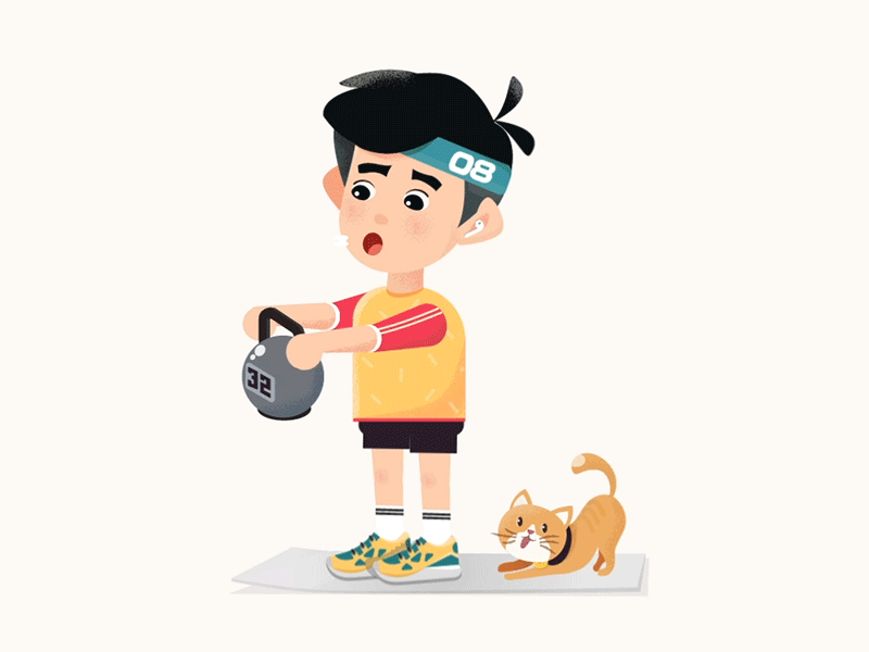 Healthy Boy a boy animation cat characters cute healthy illustration