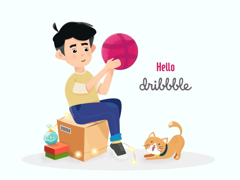 Hello Dribbble! a boy animation cat characters christmas hello dribble illustration