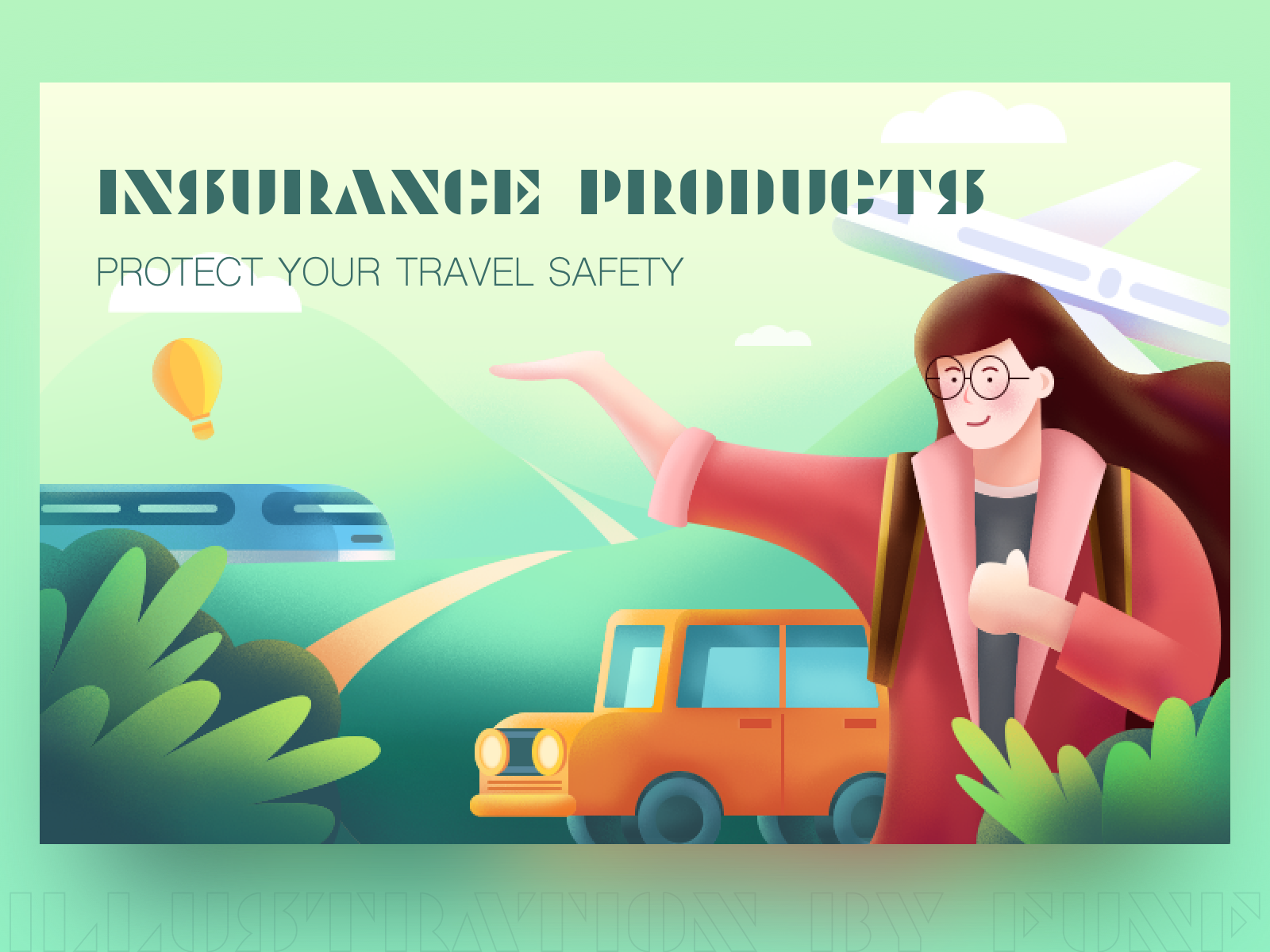Insurance Products #1 travel car plant ps sketch color illustration design ui