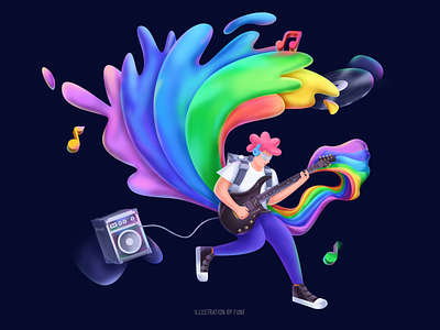 Music player #3 color guitar illustration music player ps rainbow sketch