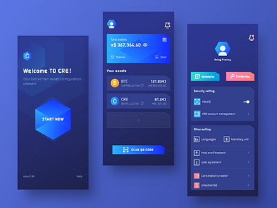 CRE Wallet #1 2.5d app block blockchain blue coin color design sketch ui wallet web