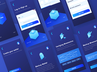 CRE Wallet #2 2.5d app block block chain blockchain blue cards coin color design illustration link sketch ui ux