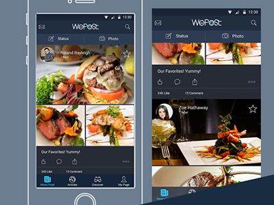 WePost App app application elegant feed home interface mobile news photo share ui