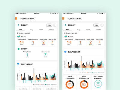Solarize App UI app application card chart dashboard home interface mobile simple ui