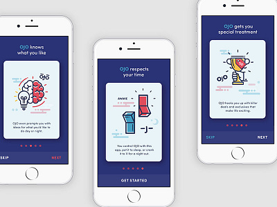 OJO Onboarding Mobile ai branding fun ios mobile app nightlife onboarding sms