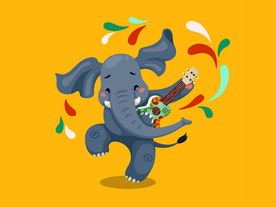 Ukulele Master 2d animal character dance elephant fun guitar happy illustration music photoshop ukulele