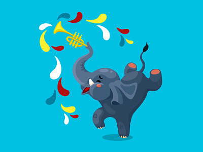 Trumpet Master 2d animal blue character dance elephant fun illustration music photoshop trumpet