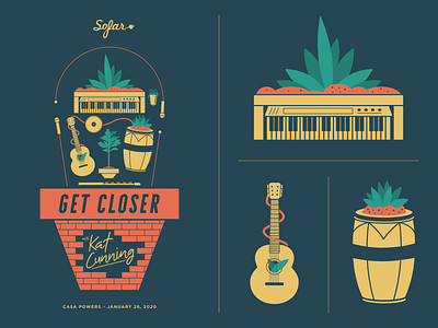 Sofar Get Closer Poster 1 concert poster guitar illustration music sofar succulents vector