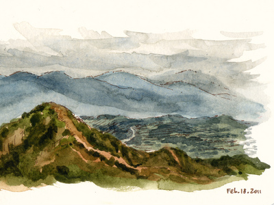 San Gabriel Mountains, view from Griffith Park illustration plein air sketch watercolor