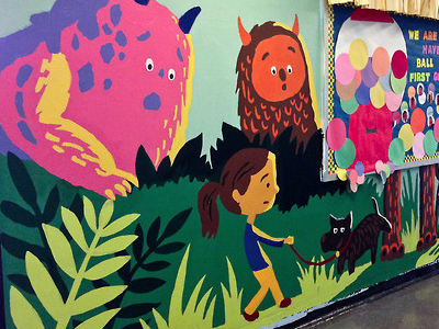 Forest Mural for New York Cares Day 2013 character design illustration mural