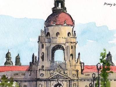 The City Hall at Old Pasadena illustration places sketch watercolor