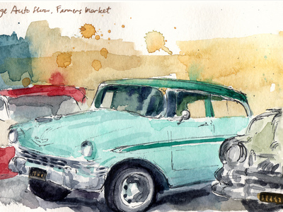 At The Gilmore Auto Show cars illustration sketch vintage watercolor