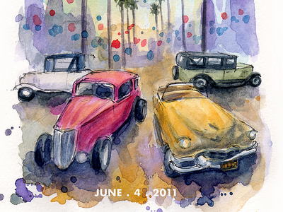 Gilmore Auto Show poster cars illustration sketch vintage watercolor