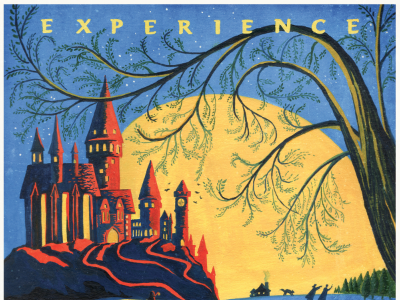 Hogwarts at Night gouache harry potter illustration poster travel vintage