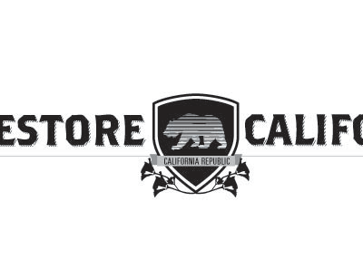 Restore California: bear & shield version line drawing logo type