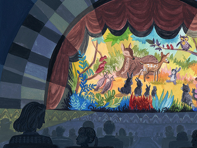 Bambi Premiere at The Radio City Music Hall exhibition gouache illustration