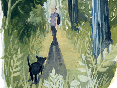 Miles in the woods gouache illustration sketch