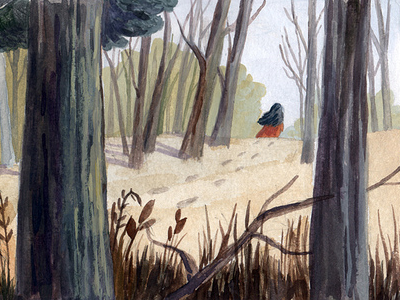 in the woods gouache illustration