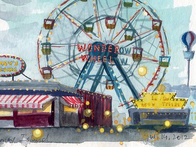 The Wonder Wheel, Coney Island illustration sketch watercolor