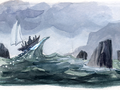 Dahl's Norwegian Fjord books gouache illustration