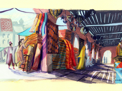 Le Souk, Marrakech illustration places watercolor