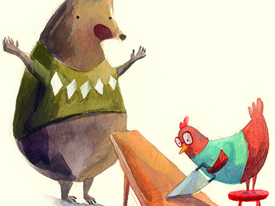 The Little Red Hen comic illustration watercolor