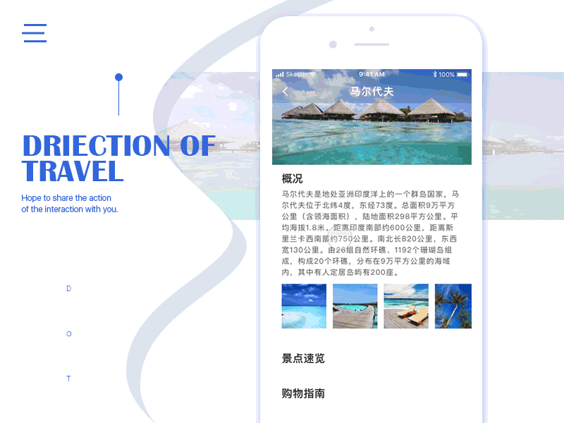 Interface switch animation app blue info interface ios principle product travel ui