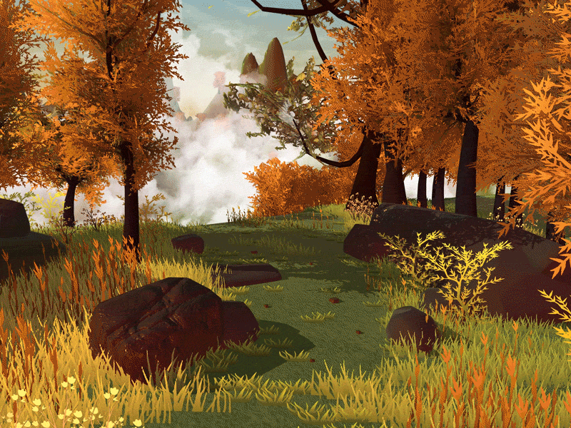 Forest 3d android animals animation autumn development gif ios orange scene screen stones trees unity design