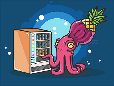 octopus illustration illustration octopus onion pineapple pink seabed vendingmachine