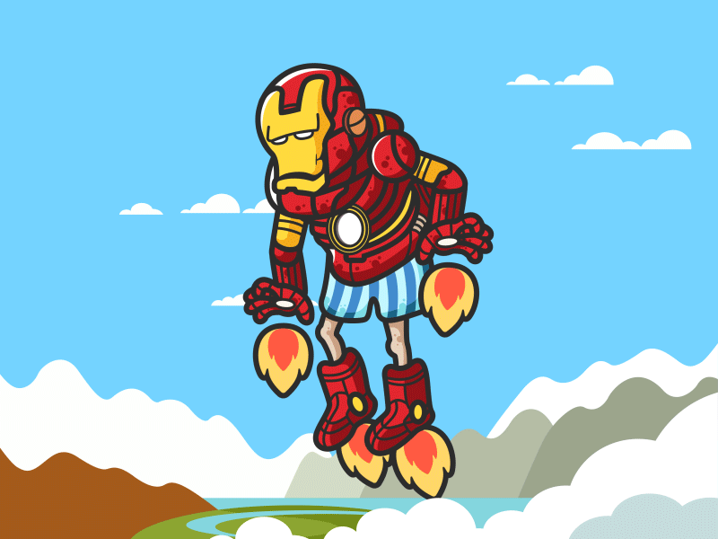 Super hero-Iron Man color gif hero illustrations ironman man old red super