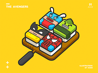 The Avengers—Illustrations of sushi america avengers captain color hero hulk illustrations ramen spider man super sushi wolverine