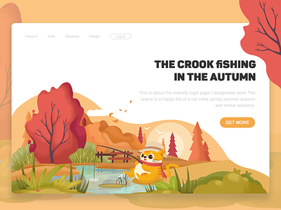 The crook fishing in autumn-illustration autumn cat colour crook design fishing flowers illustration login page tree web