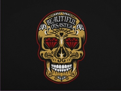 Skull beautiful design detail disaster embroidered skull tshirt