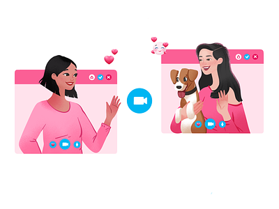 Call. Valentine's Day Campaign 2d 2d illustration branding call character graphic design illustration illustrator pink ui valentinesday videocall webillustration