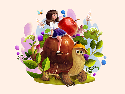 Apple apple character children colorful fairy flower forest girl illustration nature paint tale