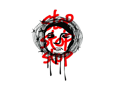 Stop violence art black and red illustration
