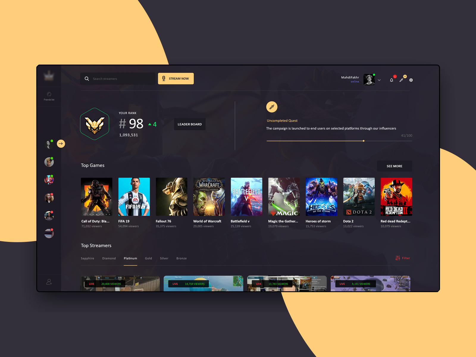 gaming Dashboard by mediv0 on Dribbble