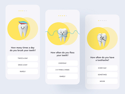 Teeth app / Self check-up 3d app health illustrations medical mobile questions teeth tooth ui ux