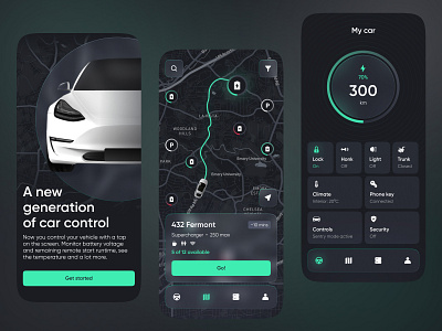 Electric car charging app concept charging control electric car map mobile tesla ui ux
